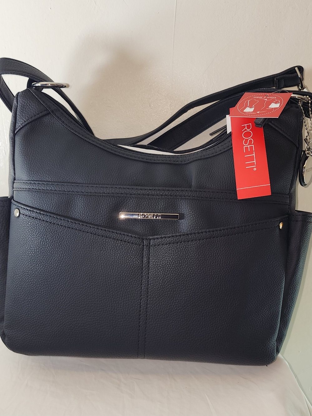 Rosetti Black Pebbled Shoulder Bag with Red Tag
